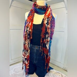 Vibrant Batik Hand Printed Tie-Dye Soft Cotton Gauze Scarf Wrap #0732